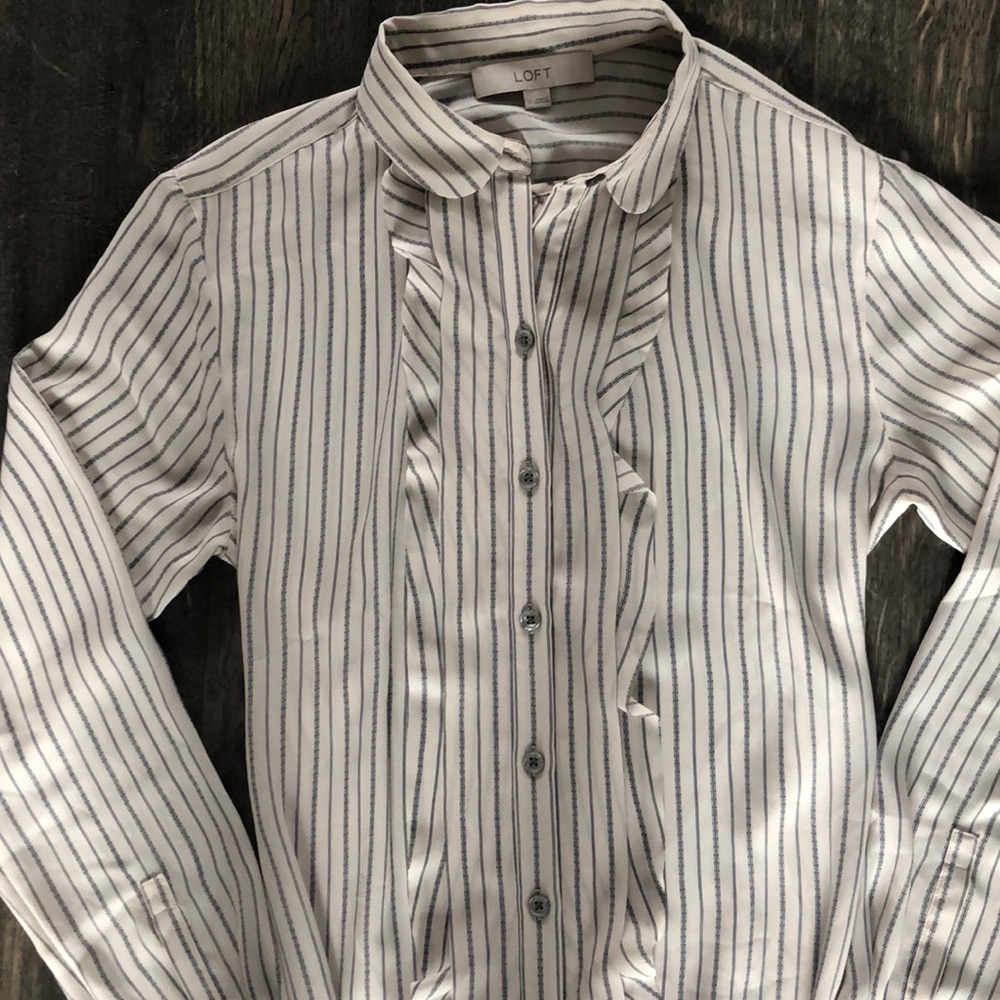 Loft-Button down blouse with ruffles